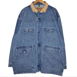 Schaefer Outfitter Men's Blue Denim Collar Leather Oversized Barn Jacket Sz 2XL